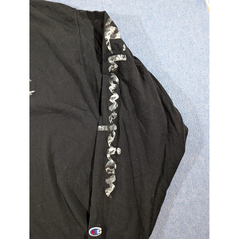 Champion Shirt Mens XL Black Long Sleeve Marble C Logo Script Sleeve Graphic - Picture 2 of 8